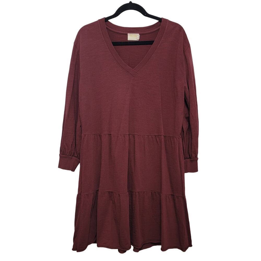 Nation Ltd Tiered Cottagecore Dress Medium Longsleeve Burgundy 682